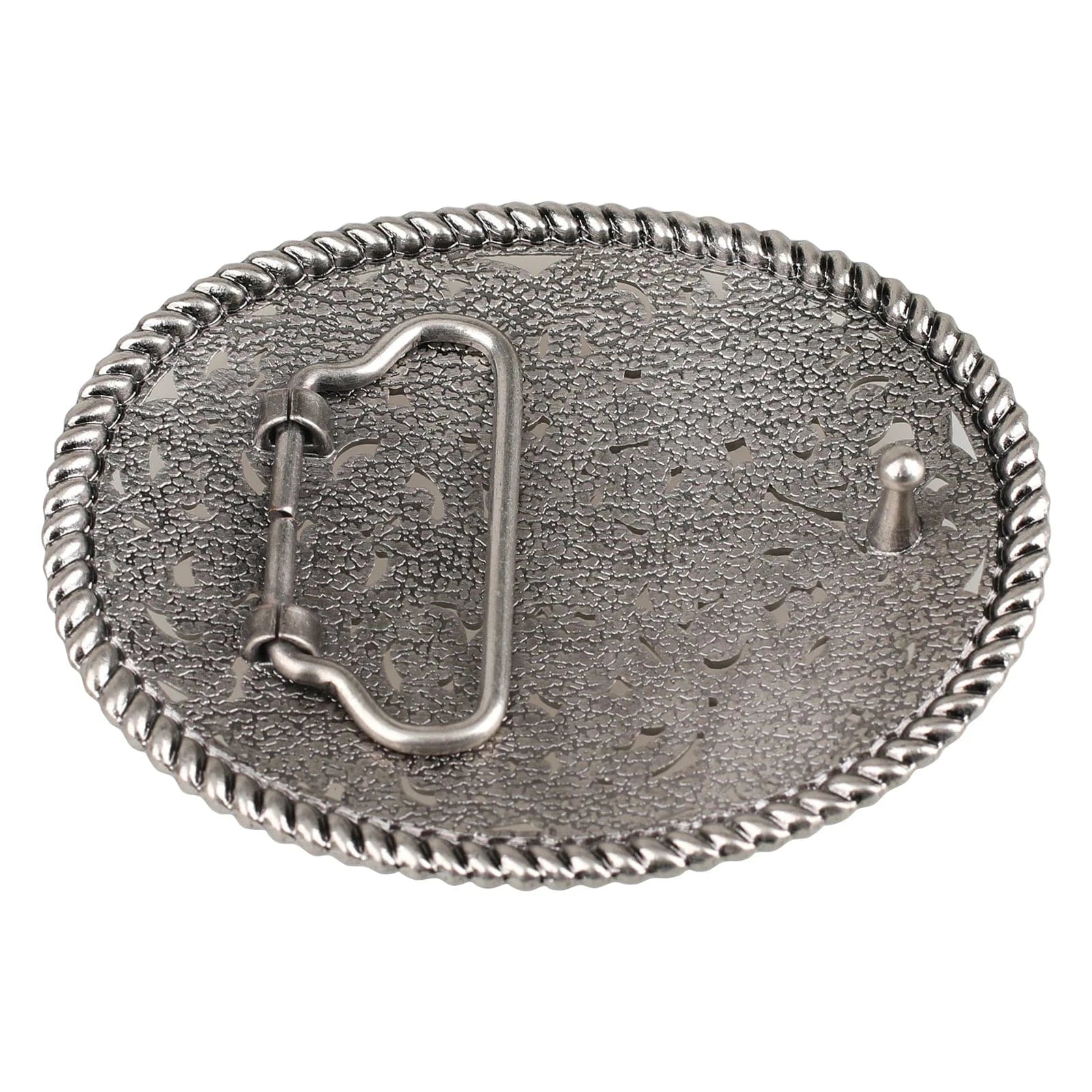 Ovalt bältespänne i vintage-silver med blommigt gravyrmönster Silver