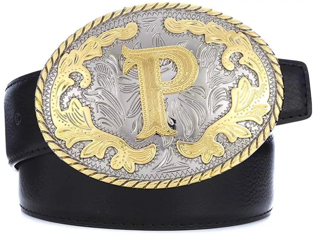 Boucle de ceinture western ovale avec initiale