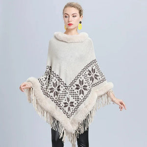 Poncho med päls Beige / One Size