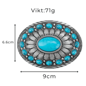 Rund Turkis Concho Bältesspänne Mönstrad Ram Antik Silver
