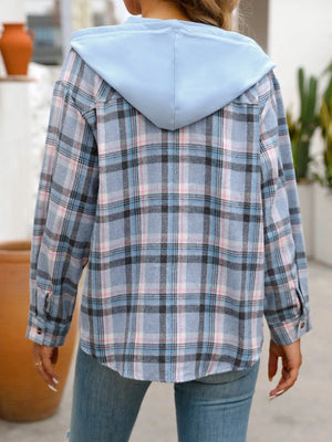 Rutig hoodie-skjorta dam