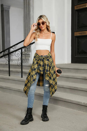 Rutig lång överskjorta för dam