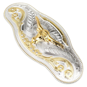 Silver Guld Longhorn Bältesspänne Dekorativa Utsmyckningar Silver och guld