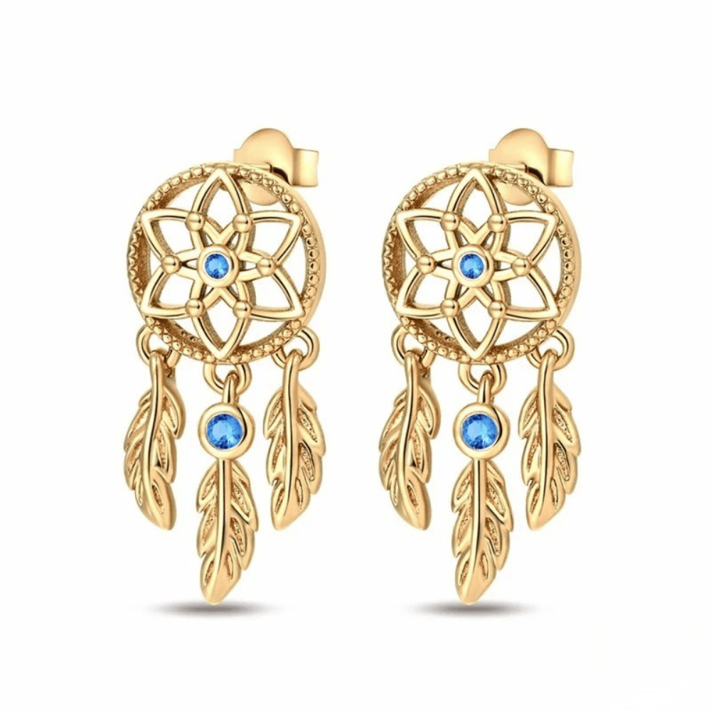 Boucles d'oreilles attrape-rêves en argent plaqué or