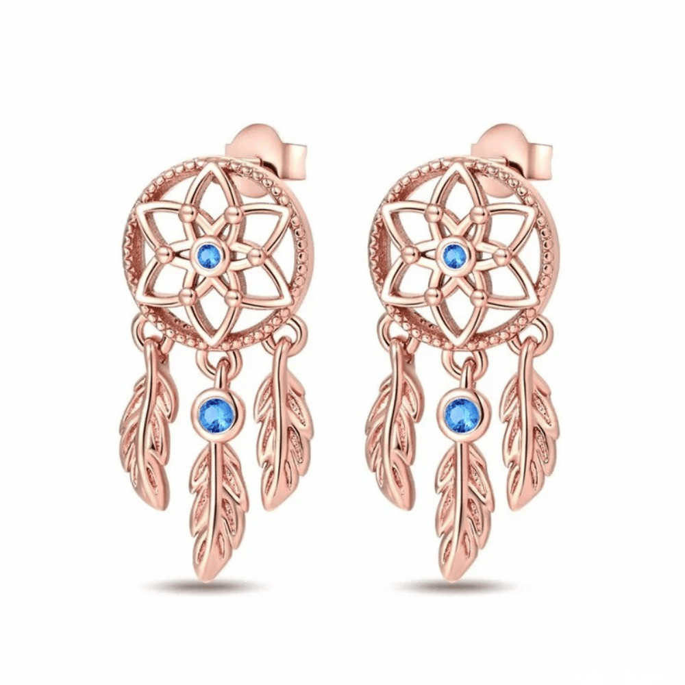 Boucles d'oreilles attrape-rêves en argent rosé
