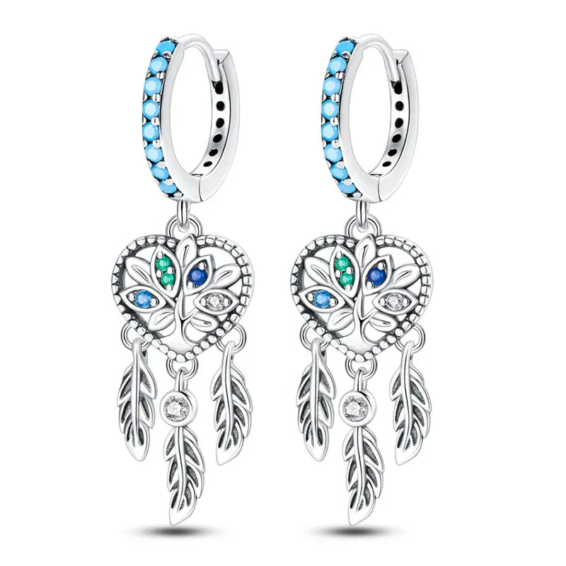 Boucles d'oreilles attrape-rêves cœur en argent