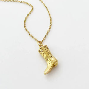 Stainless Steel Cowgirl Cowboy Boot Pendant Necklace For Women Western Jewelry Accessories