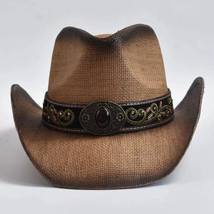Stråcowboyhatt med Broderad Rem