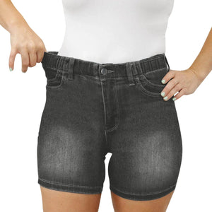 Stretch jeans shorts med hög midja