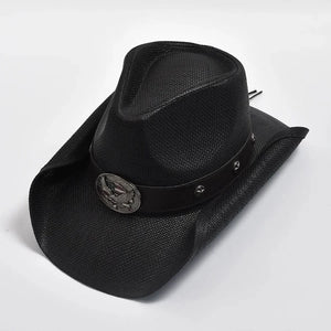 Svart cowboyhatt i halm för herr Svart / One Size