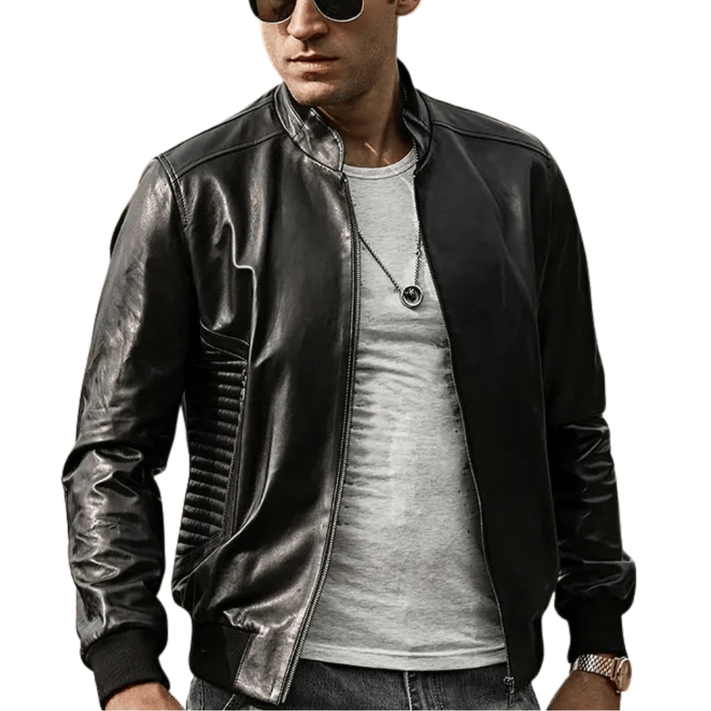 Svart slim fit mc jacka herr