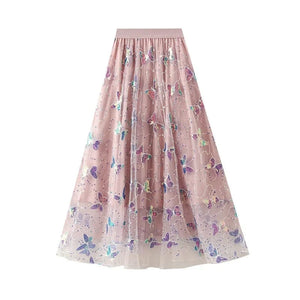 Tyllkjol med glittrande fjärilar Rosa / One Size