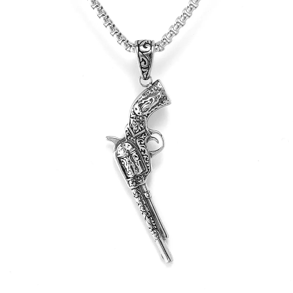 Collier révolver western en acier inoxydable