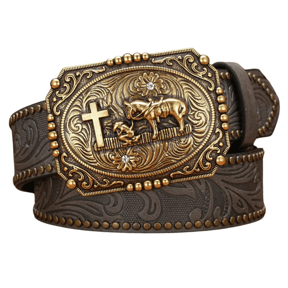 Westernbälte med Cowboy Prayer spänne Grå / 120cm