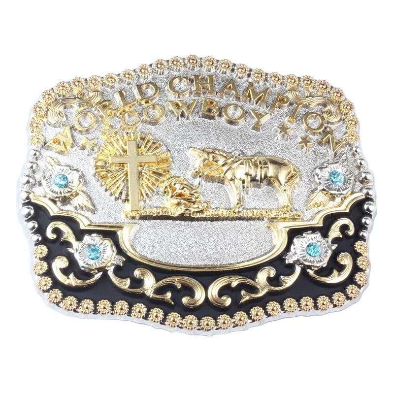 World Champion Cowboy Bältesspänne Guld Silver Turkis Detaljer Silver och guld