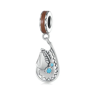 WOSTU Vintage 925 Sterling Silver Western Cowboy Leather Pendant Dream Catcher Charm Fit Original Bracelet DIY Jewelry Making SCC2565