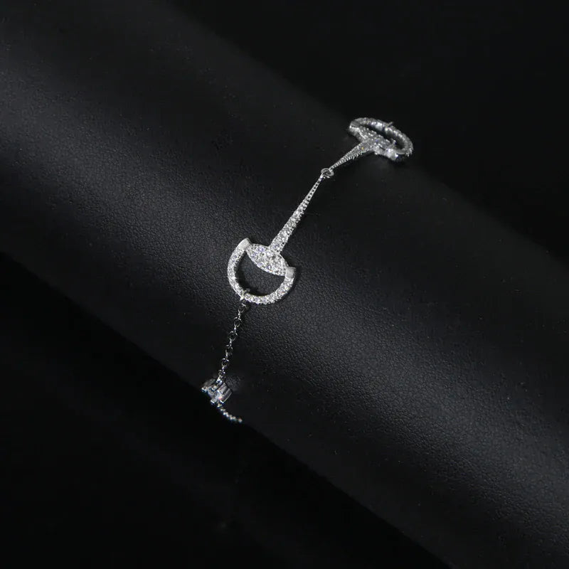 100% 925 Sterling Silver Micro Pave Round CZ Snaffle Bit Link Chain Bracelet Bangle Horse Women Lover Fashion Jewelry silver bracelet / 15with4cm