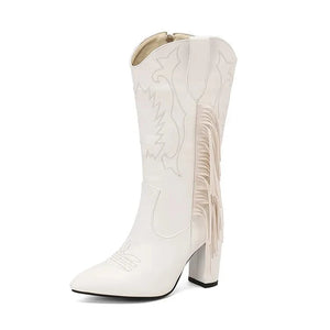 Country Boots med Fransar och Broderi Vit / 35