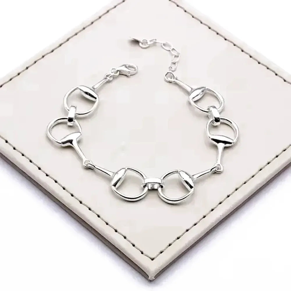 2025 New Arrived Charm Real 100% 925 Sterling Silver Horse Lover Jewelry Three Colors Snaffle Bit Pendant Silver Women Bracelets silver bracelet / 15with4cm