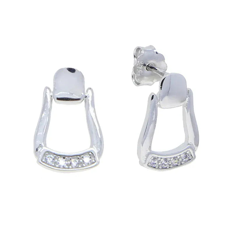 2025 Real 925 Sterling Silver Fashion Snaffle Bit Horseshoe U Shape Stud Earring Pave CZ Charm Equestrian Horse Jewelry SILVER