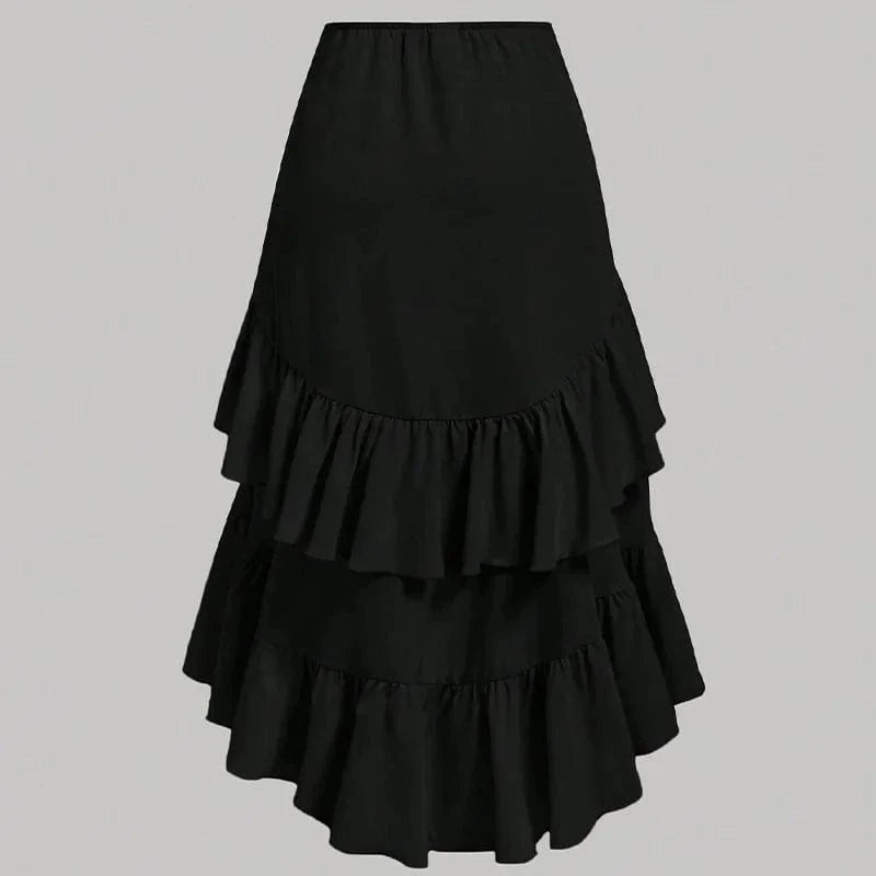 Asymmetrisk långkjol med volanger och drapering