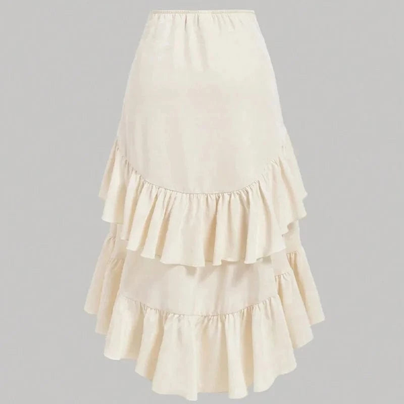 Asymmetrisk långkjol med volanger och drapering