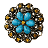 Bältespänne med blå blomma och westerndetaljer Guld