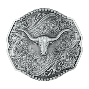 Bältespänne oktagonal med tjurskalle i relief Silver