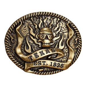 Bältespänne Texas dödskalle med lågor Guld