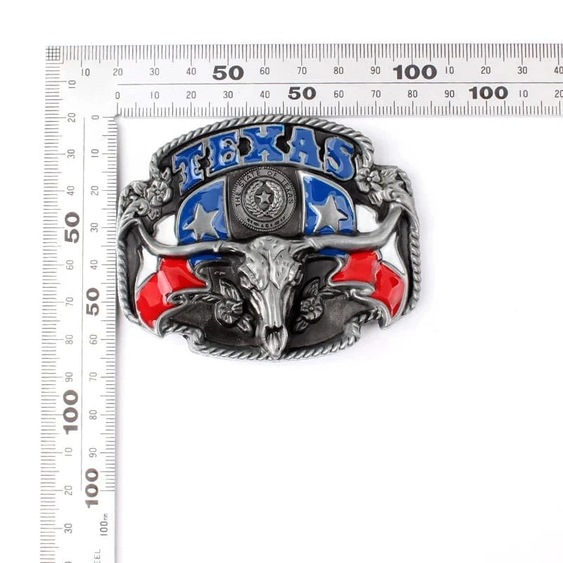Bältespänne Texas med tjurskalle och flagga