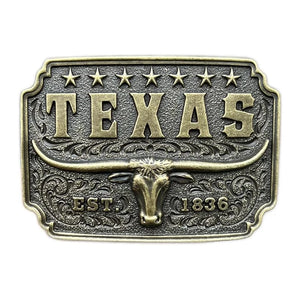 Bältespänne Texas med tjurskalle och stjärnor Guld