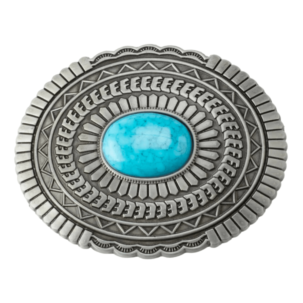 Bältesspänne med turkoser och detaljerat guldmönster Oval silver