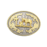 Bältesspänne western med kors och hästmotiv Silver och guld