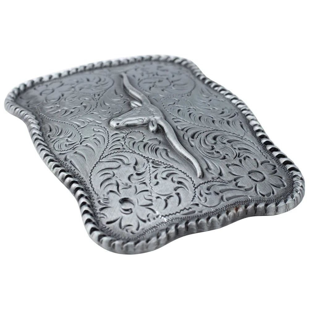 Bältesspänne western stil med tjur huvud antik silver finish