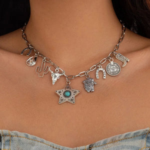 Berlockhalsband i western stil med western-motiv och turkos Silver 2