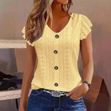 Blus med broderie anglaise Gul / S