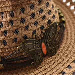 Boho cowboyhatt med fjäril Ljusbrun / Kan justeras