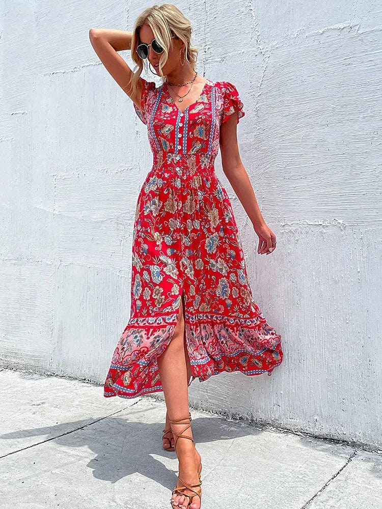 Boho sommarklänning dam med blommigt tryck