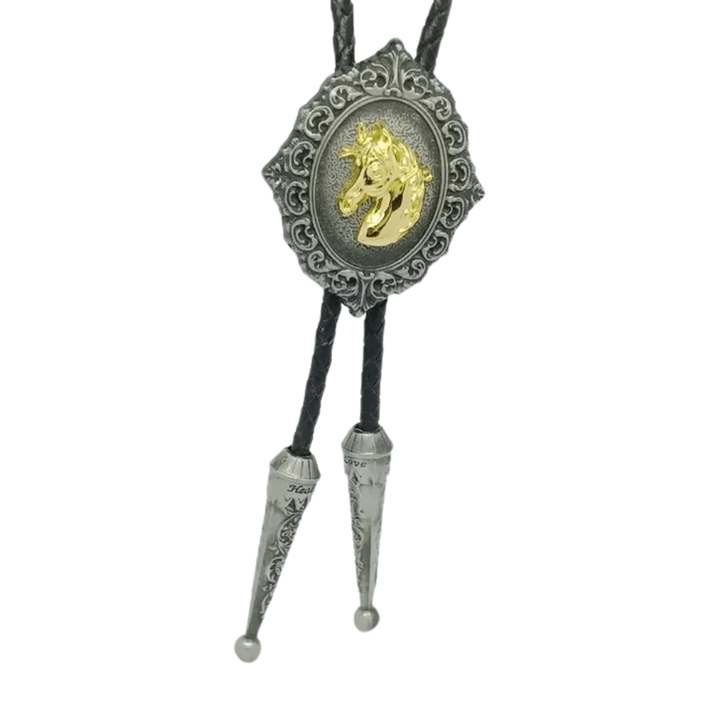 Bolo tie i antiksilver med djurmotiv och snidad ram Silver guld Tjurhuvud