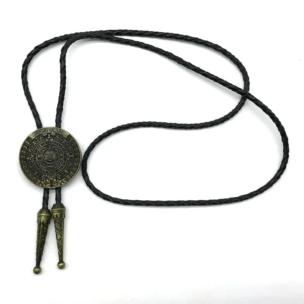 Bolo tie i aztekisk design med genuint läder