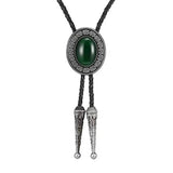 Bolo tie i läder med natursten Mörkgrön