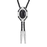 Bolo tie i läder med sexkantig ram och färgad sten Svart 2