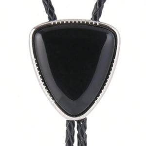 Bolo tie i läder med svart trekantig sten Svart