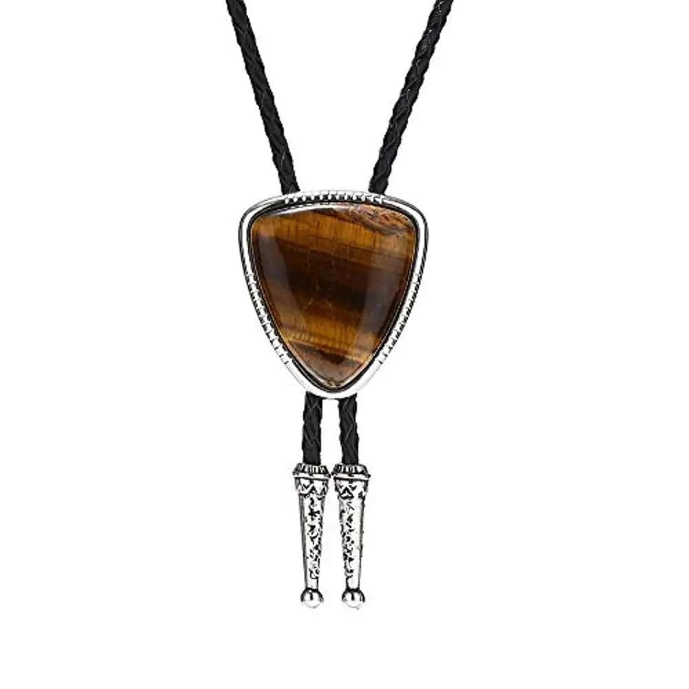 Bolo tie i läder med trekantig sten och elegant design Brun