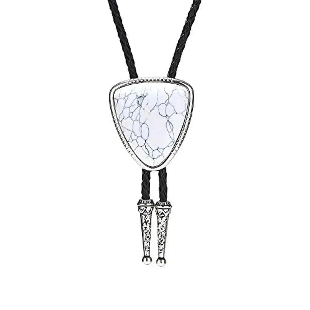 Bolo tie i läder med trekantig sten och elegant design Vit