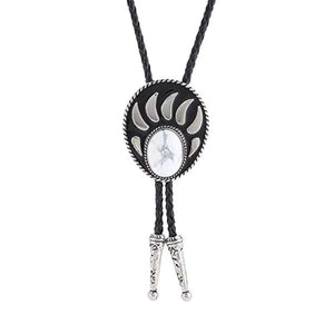 Bolo tie i silverfärgad björntassdesign med ädelstenslook Vit
