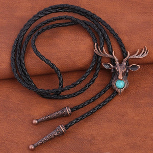 Bolo tie med älghuvud och blå sten