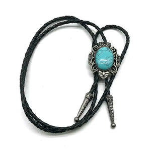 Bolo tie med blå turkossten  och antiksilverram Turkosblå