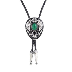 Bolo tie med dekorativ sten och lövmönstrad i vintage-stil Grön
