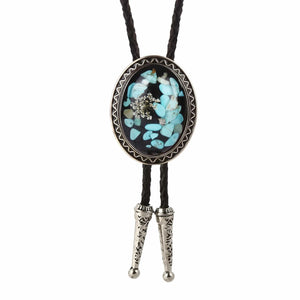Bolo tie med glasdetalj och ovalt vintagehänge Blå och svart
